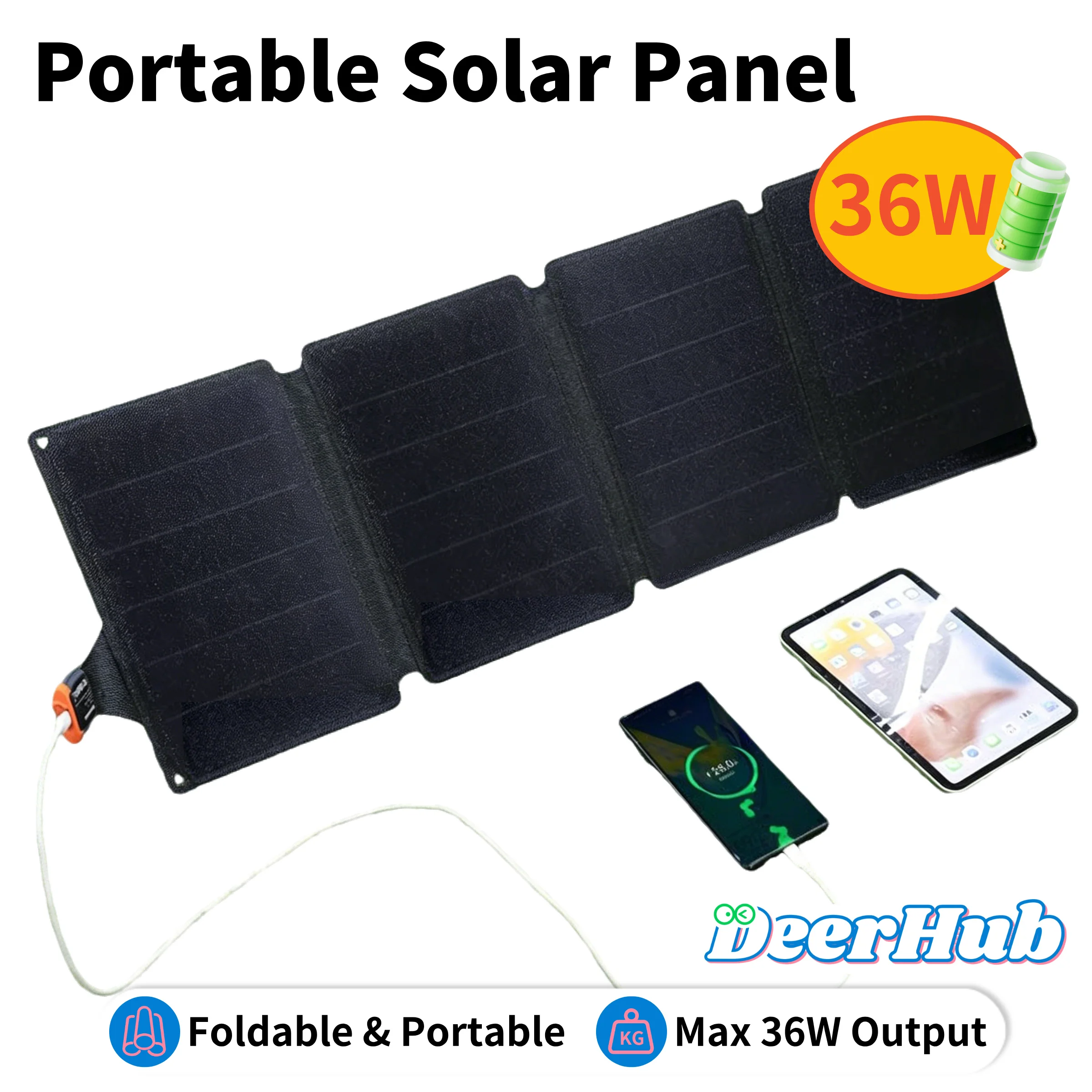 

Solar Charger 36W Foldable Panel Portable USB Fast Charging for iPhone iPad Android Phones Outdoor Camping Hiking by DeerHub