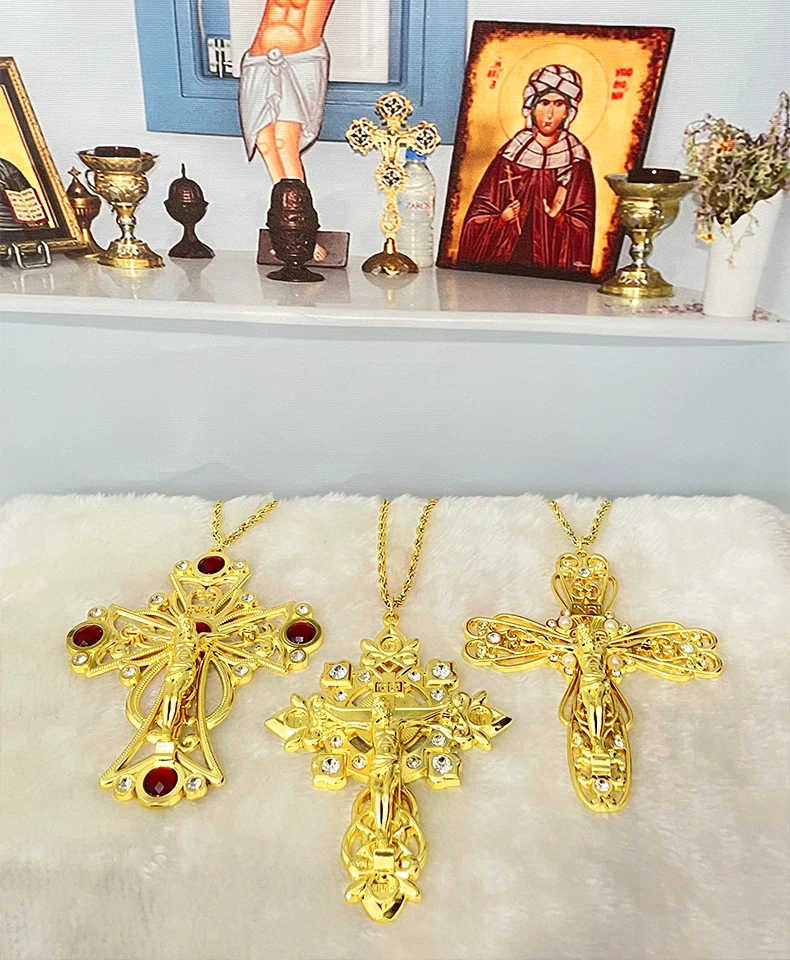 HTISOK Orthodoxes Kreuz-Halskette Gebets-Jesus-Kruzifix Brustkreuz Anhänger aus Legierung Kreuzkette Religiöse Geschenke крест кулон – Detail 1