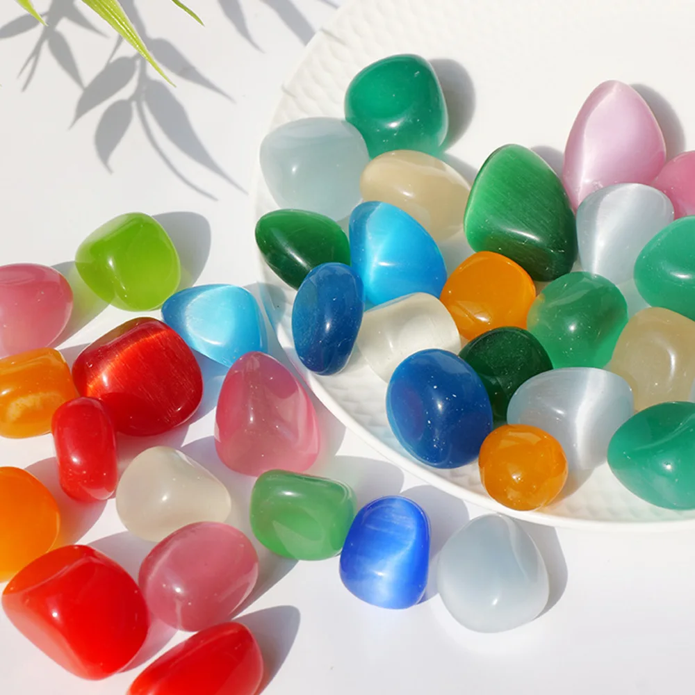 100g Multicolor Cat Eye Stones Pebbles Polished Tumbled Gemstones for Aquarium Vase Fillers Succulent Plants Decor view 2