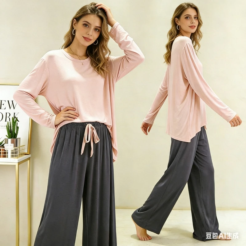 

Spring 2026 New Modal Pajama Sets Womens Comfortable Sleepwear Long Sleeve Casual Nightwear Loose Female Pijamas Loungewear