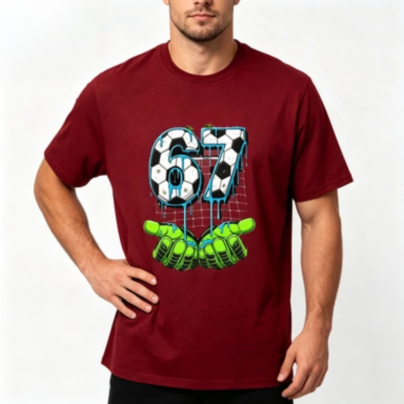 Football Goalkeeper Tee For Men 100% Soft Cotton Short Sleeve Number 67 Soccer Graphic Shirts