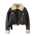 Women Fashion Thick Warm Faux Shearling Jacket Coat  Long Sleeve Belt Hem Female Outerwear Chic Tops