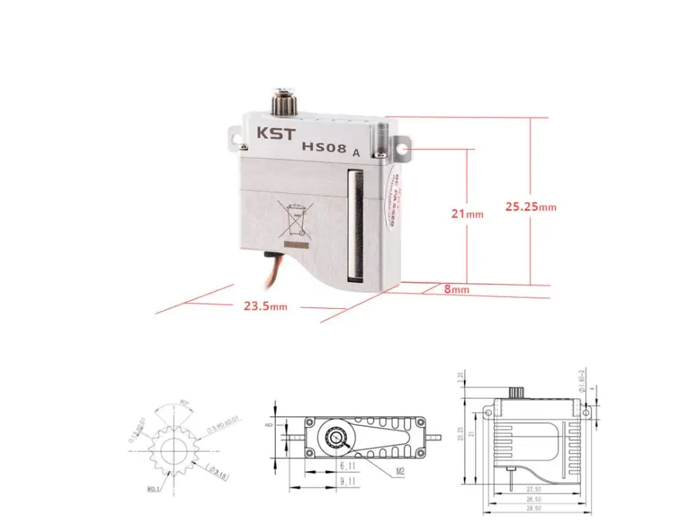 KST HS08-A B HV cyfrowy Metal Gear CNC mikro serwo 5.2Kgf.cm 0.11sec Ultra-slim 8mm korpus do szybowców
