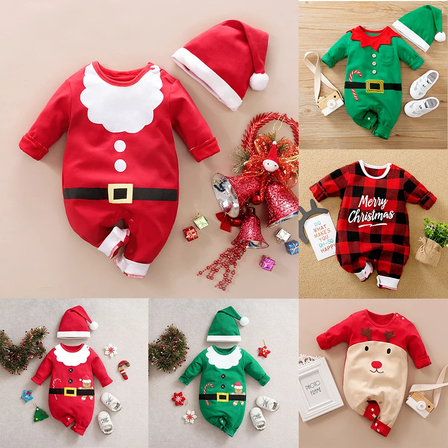 Christmas Baby Costume santa claus elk elf Infant Costume Romper Baby Jumpsuit Suit 2Pcs Clothes Newborn Jumpsuit 0-12M New Year