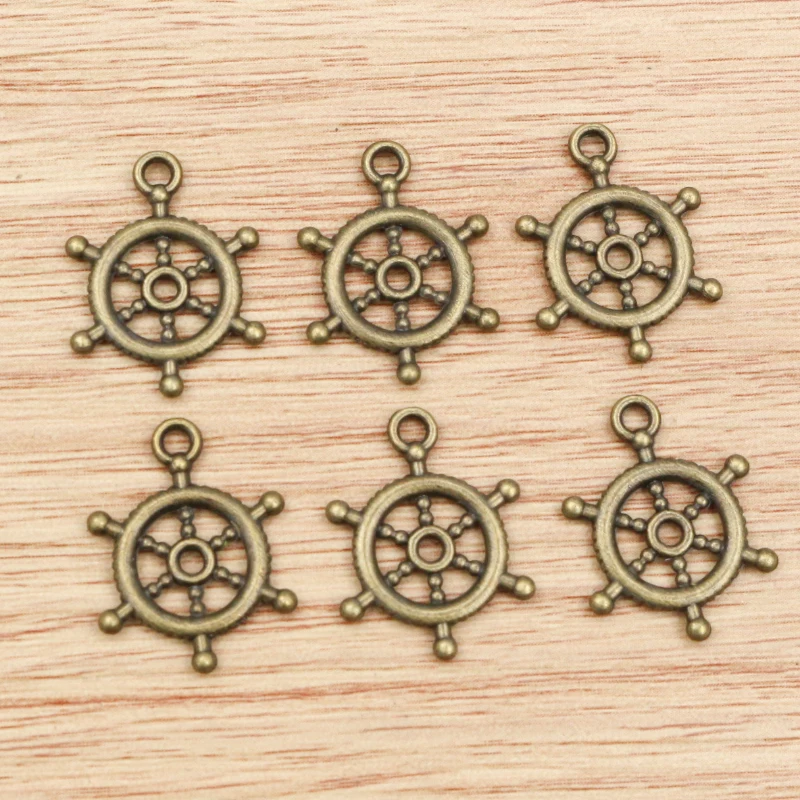 30pcs 20x15mm Antique Bronze and Antique Silver Plated Rudder Handmade Charms Pendant:DIY for bracelet necklace