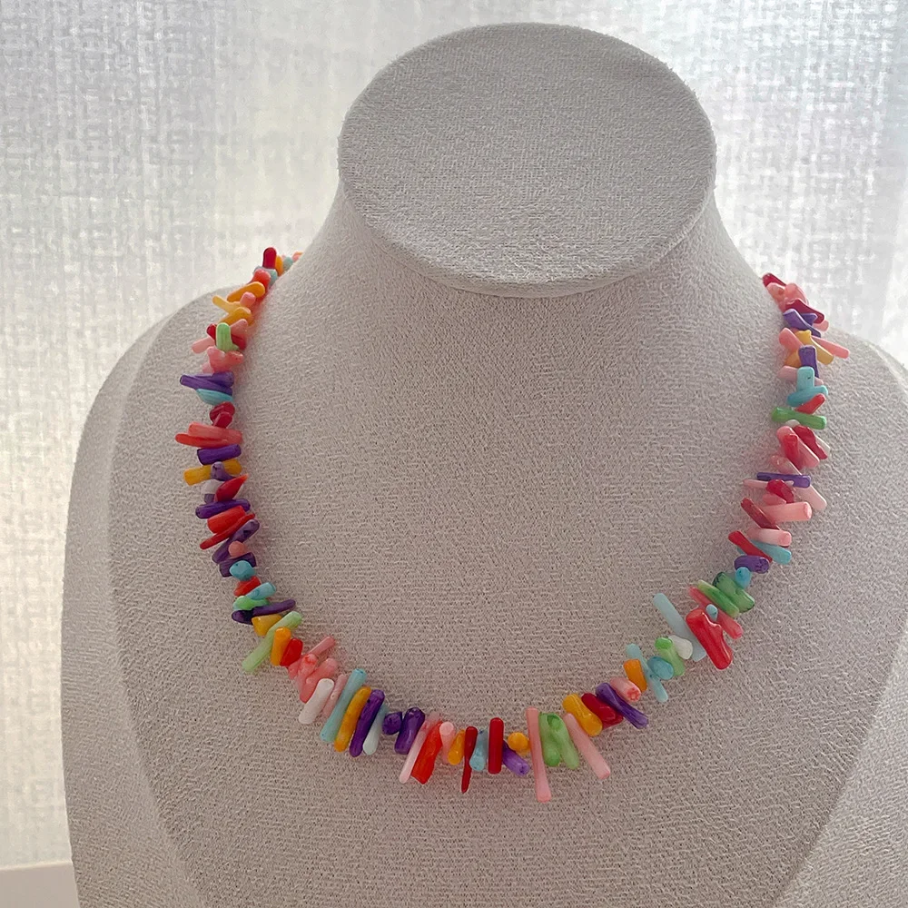 Minar Bohemian Gold PVD Plated Stainless Steel Rainbow Irregular Coral Strand Chokers Necklaces For Women Holiday Jewelry