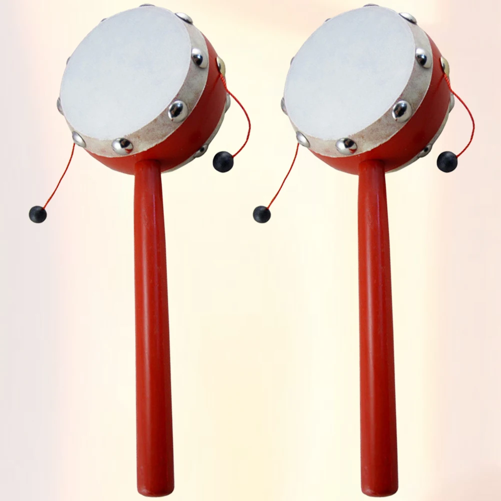 

2 Pcs Rattle Drum Toys Sheepskin Hand Bell Rattle-drum Funny Baby Bamboo Cartoon Musical Instrument