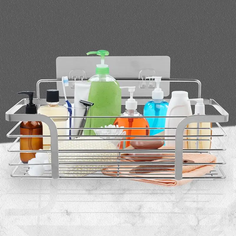 1Pc Stainless Wall-mounted Storage Rack Punch-free Storage Multi-functional Bathroom Sundries Organizer Storage Rack NEW 2025