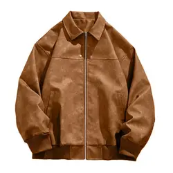 2024 Retro Men's Jacket Maillard Brown Leather Jacket Handsome American Style High Street Zipper Leather Jacket Mens Windbreaker