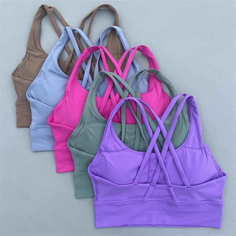 Sexy Cross Straps Sports Bra Women Gym Workout Crop Top Yoga Vest High Support Fitness Bralette Push Up Running Padded Underwear