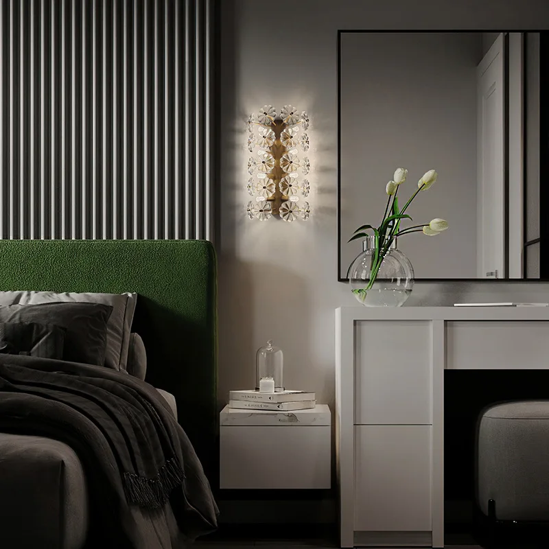 Post-modern light luxury wall lamp, all-copper glass living room background wall aisle simple personality bedroom