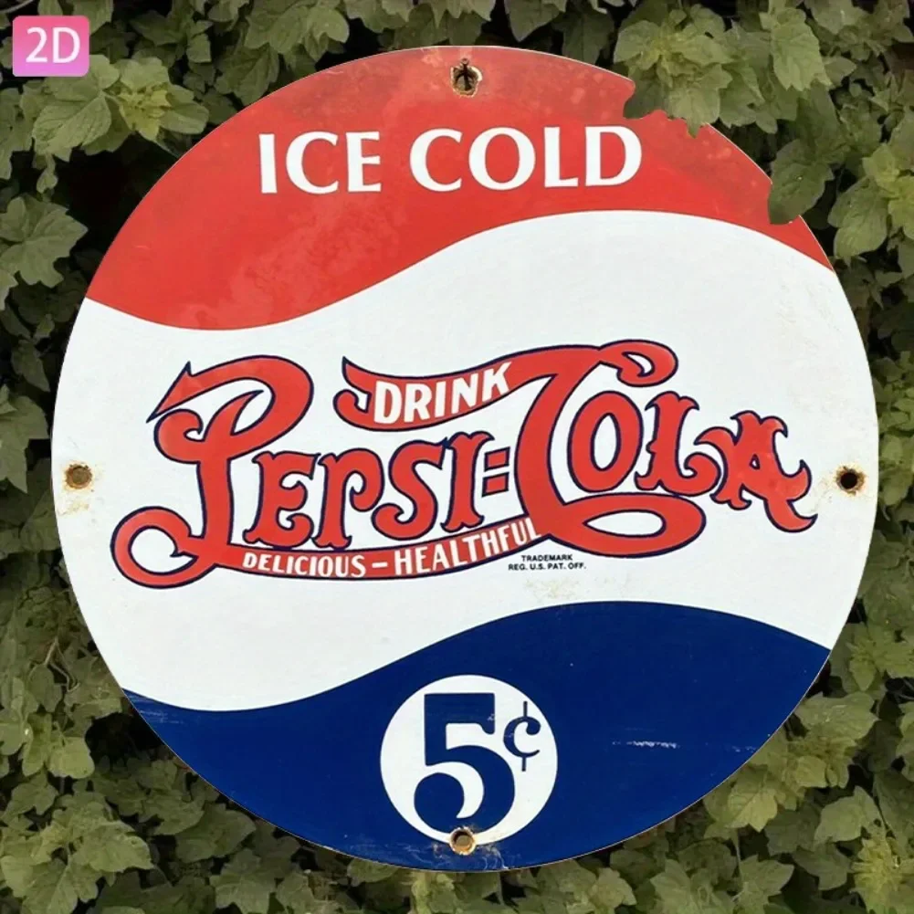 لافتة ألومنيوم كلاسيكية مسطحة ثنائية الأبعاد "بيبسي" - 7.87 × 7.87 بوصة، ديكور حائط لمرآب بار المطبخ والحديقة، فن الغرفة #1