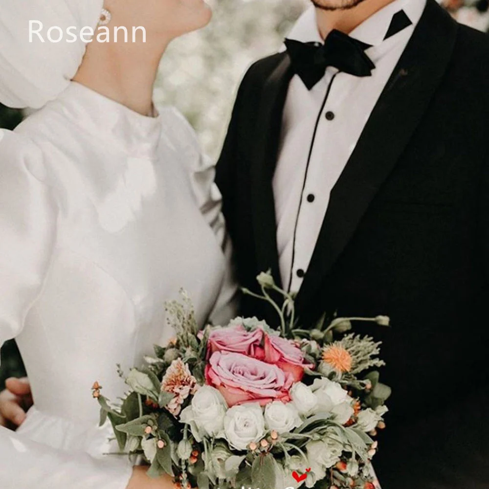 Customized Muslim High Quality High Collar A-line Wedding Dress 2026 Ruffle Satin Draped Pleat Full Bride Dresses robe de mariée