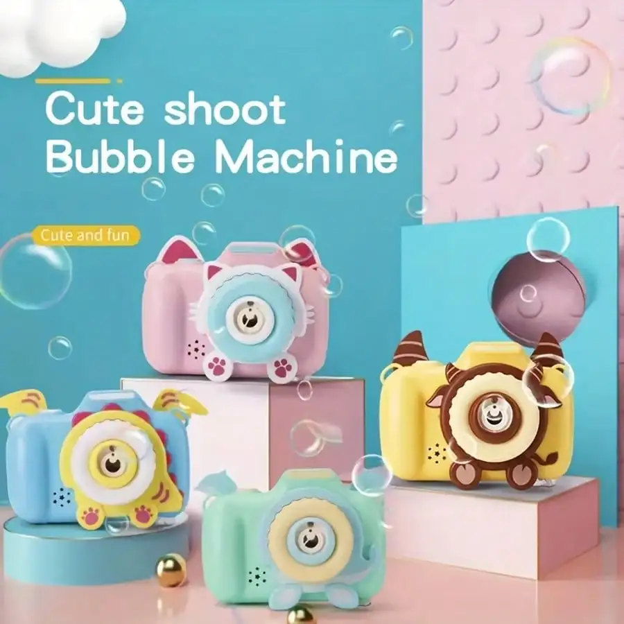 Brinquedo da máquina da bolha da câmera dos desenhos animados, soprador automático da bolha para meninos e meninas, apropriado para jogos ao ar livre, presentes de aniversário
