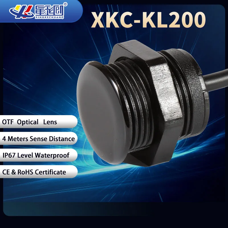 XKC-KL200 DC5V-24V Laser Distance Sensor,2meters NPN UART High and Low Output Measurement Parking Sensors for Cars