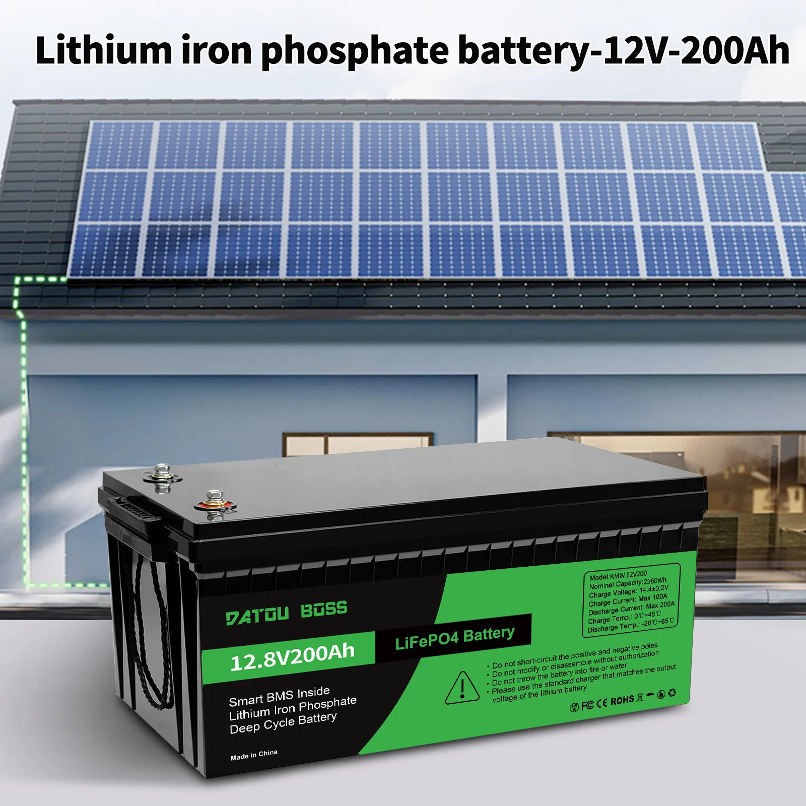 بطارية ليثيوم DATOUBOSS 12 فولت 200 أمبير سعة اسمية 2560 وات بطارية LiFePO4 مع BMS تعمل بالطاقة الشمسية قابلة لإعادة الشحن دورة عميقة