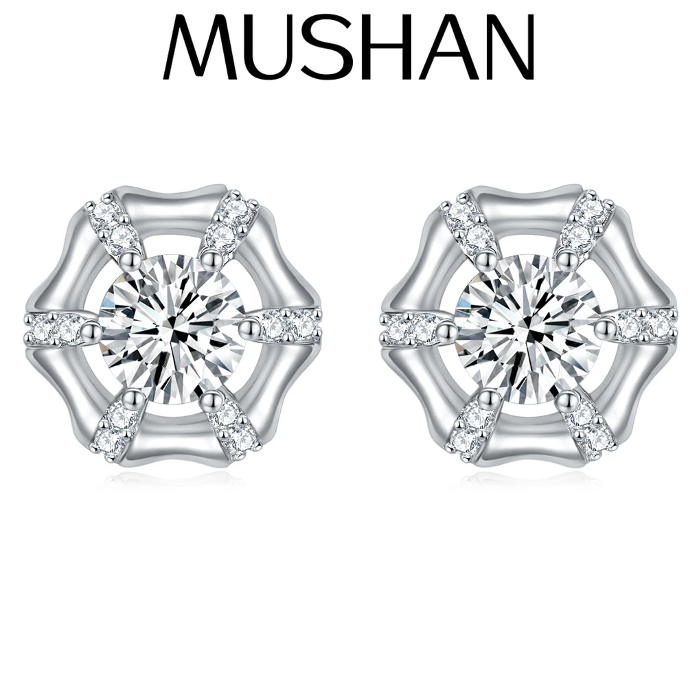 

MuShan Luxury Jewelry 925 Sterling Silver Earrings Zircon 5A Grade Ear Pin Party for Bride Real Gold Plated Fine Jewelry Earring