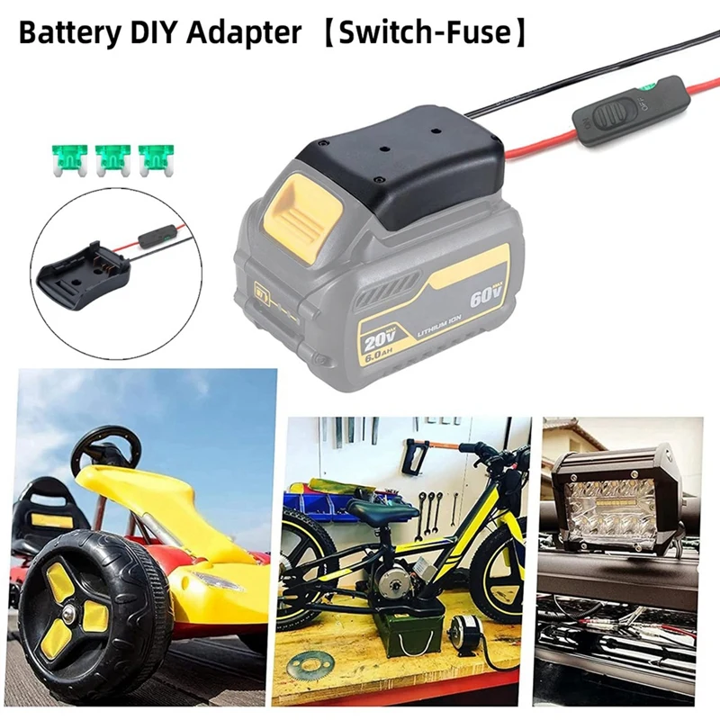 AC51-Battery Adapter For Dewalt Battery Adapter Power Tool Battery Converter Kit With Switch Fuses & Wire Terminals