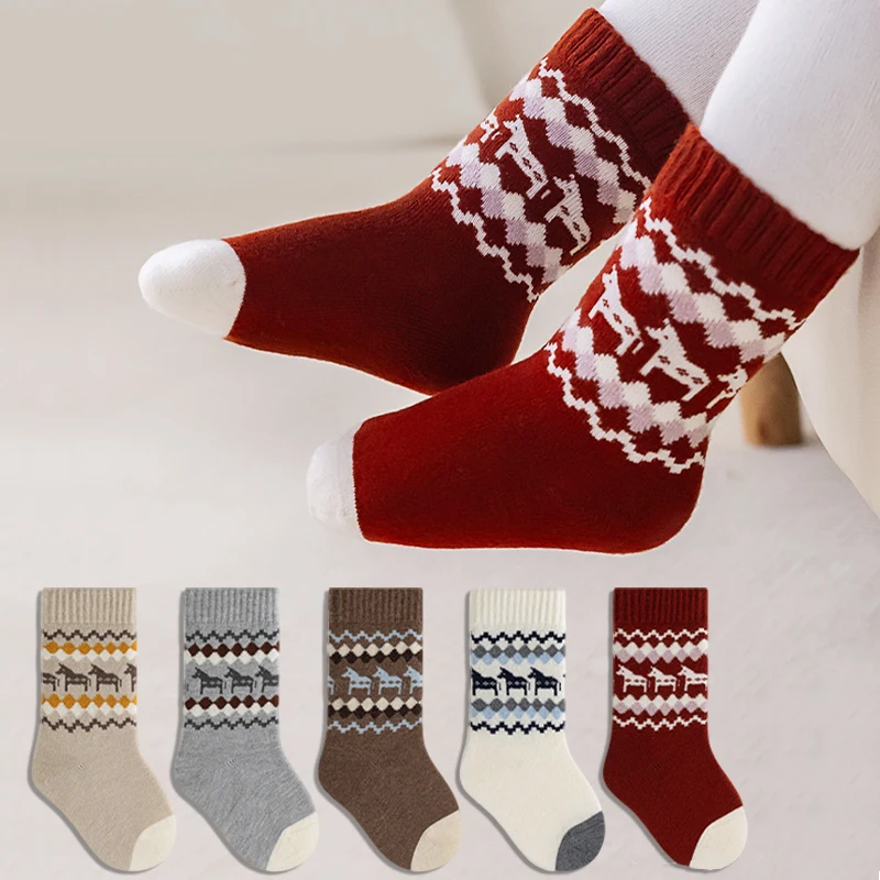 Winter Warm Mid Calf Baby Socks Soft Cotton Knitted Retro Infant Socks Comfortable Toddler Socks for Boys Girls Autumn Winter