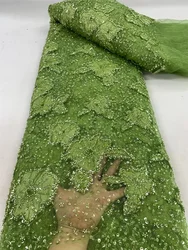 Latest Luxury Green Embroidery Heavy Groom Lace Fabric African Tulle Sequins Lace Fabric For Wedding Party Long Dress 5 A108-2
