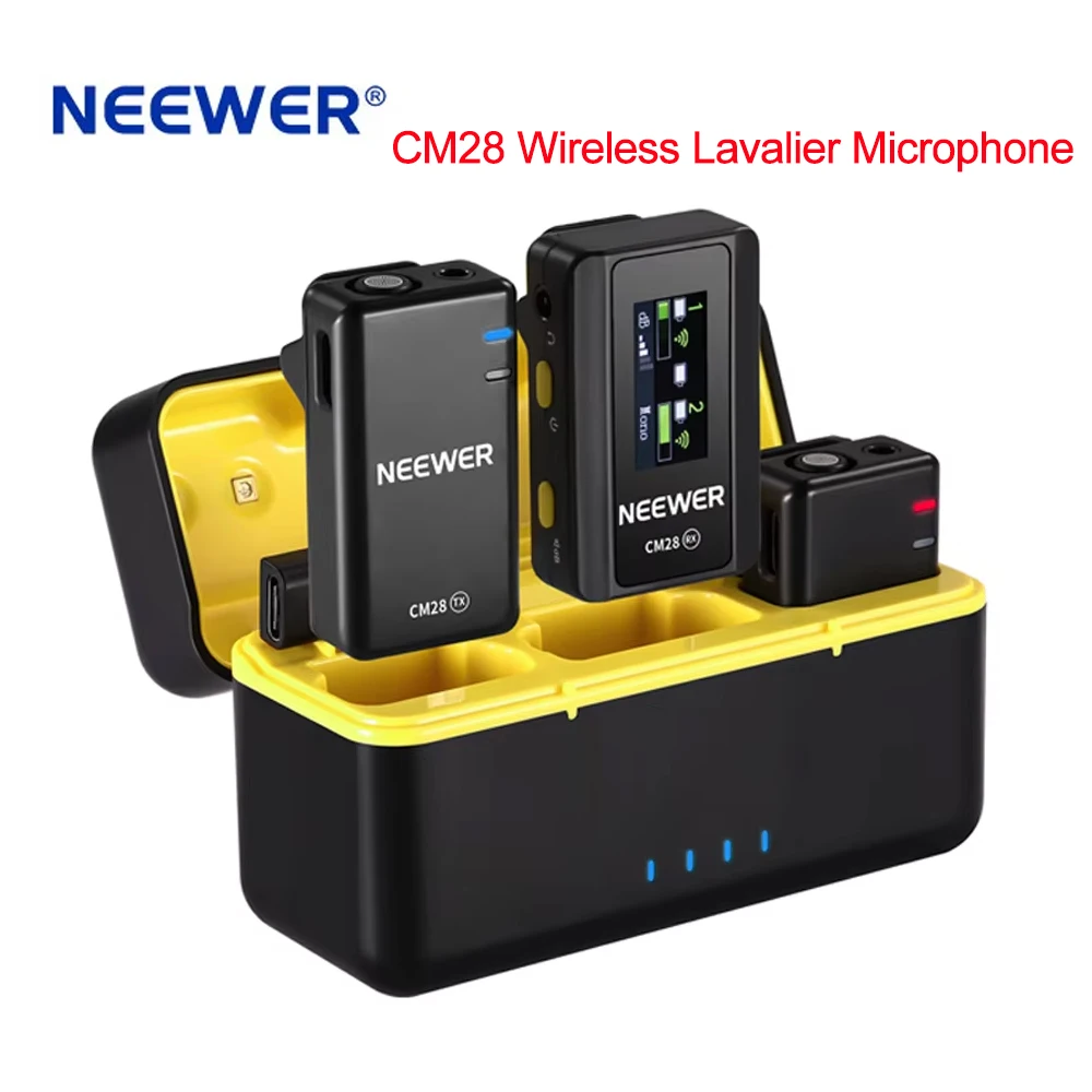 NEEWER CM28 Duoble Wireless Lavalier Microphone 200m Receiver Transmitter With Charging Case For Interview Vlog Live Streaming