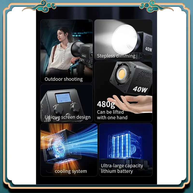 (M60ハンドルフォトスタジオライトCOBバイカラーCCT 2500-6500K CRI 95以上 TLCI 97以上 EUプラグ)