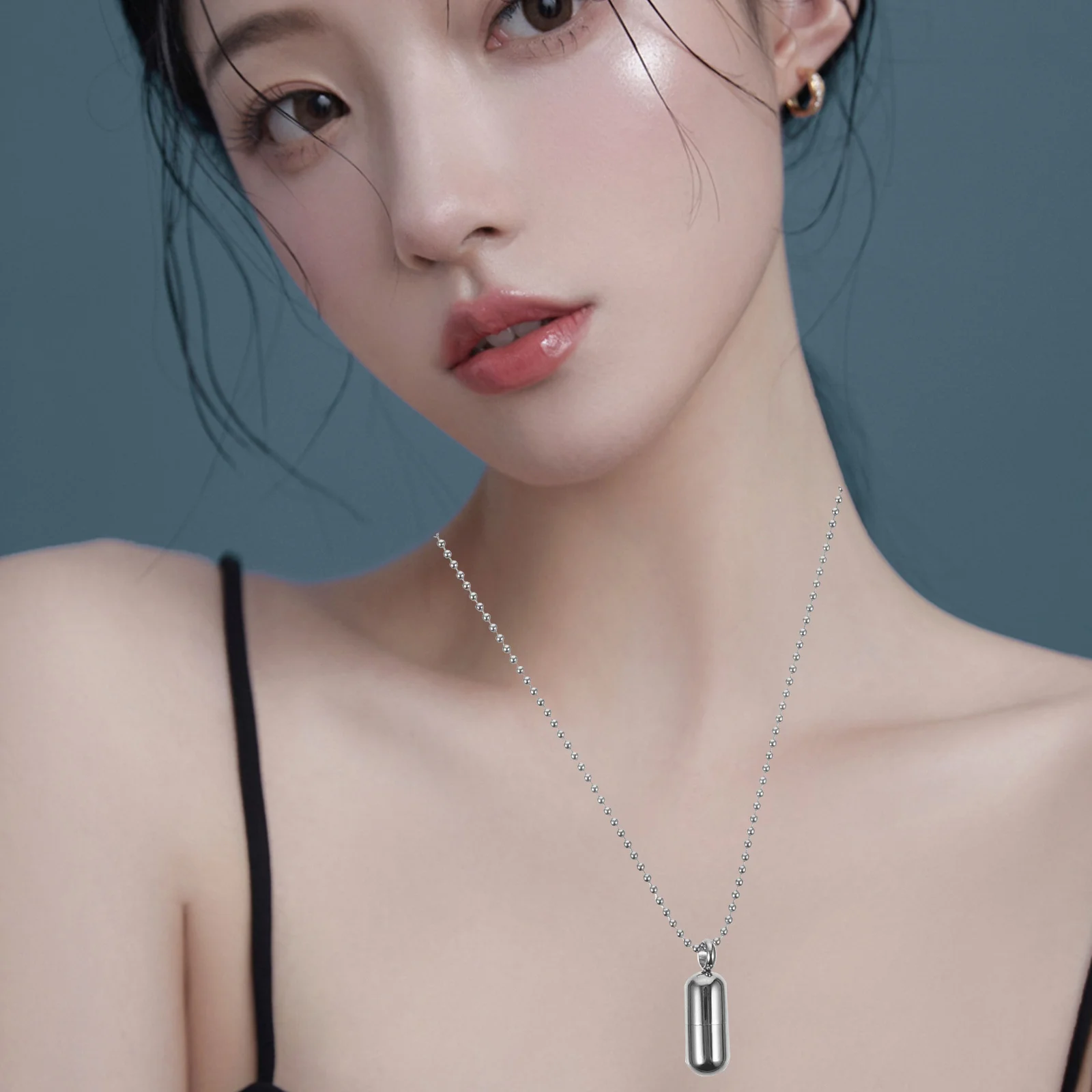 قلادة قابلة للفتح حبة القضية سحر التيتانيوم الصلب سلسلة قلادة مع قلادة المرأة سلسلة قلادة للرجال النساء المجوهرات #5