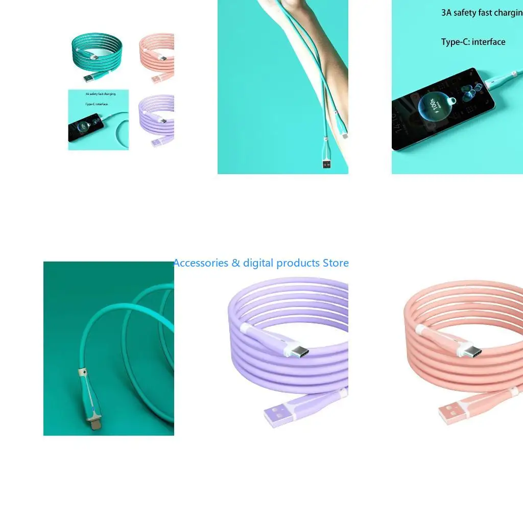 77JD Soft Silicone USB to Type-C Cable for Mobile Phones with Type-C Charging Port Fast Data Transfer Cable Cord 1M