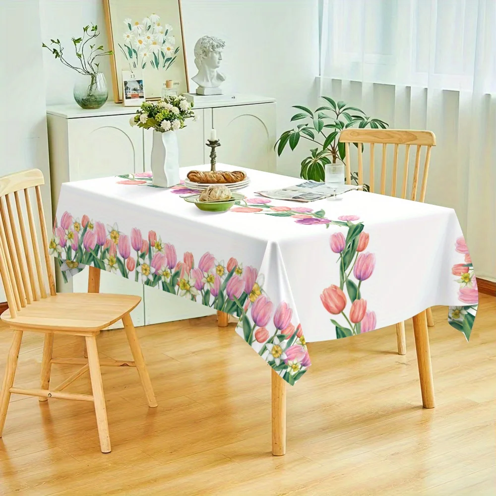 Mantel impermeable rectangular con diseño de flores de tulipán para decoración de mesa, mantel lavable para , decoraciones para