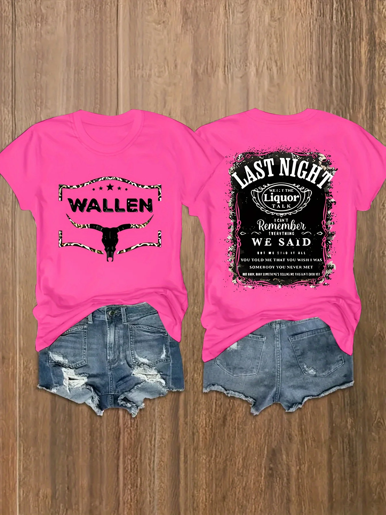 Wallen Last Night Women's Tee - Country Music Graphic, Casual Pink Top