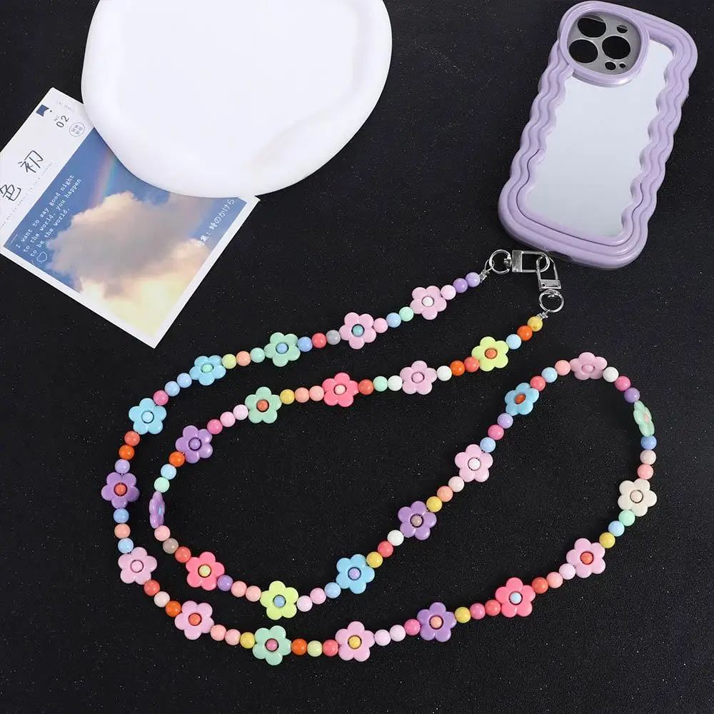 Necklace Acrylic Beaded Phone Lanyard Pearl Colorful Crossbody Strap Mobile Chain DIY Phone Case Pendant Gift for Women