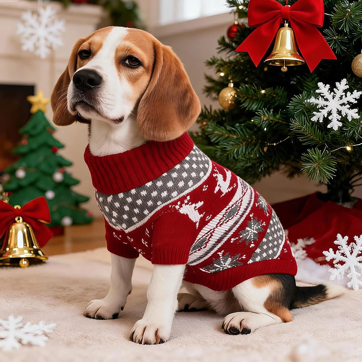 Christmas Dog Sweater Medium Large Dogs Reindeer Snowflake Knitted Sweater Xmas Holiday Pet Clothes Turtleneck Knitwear Pullover