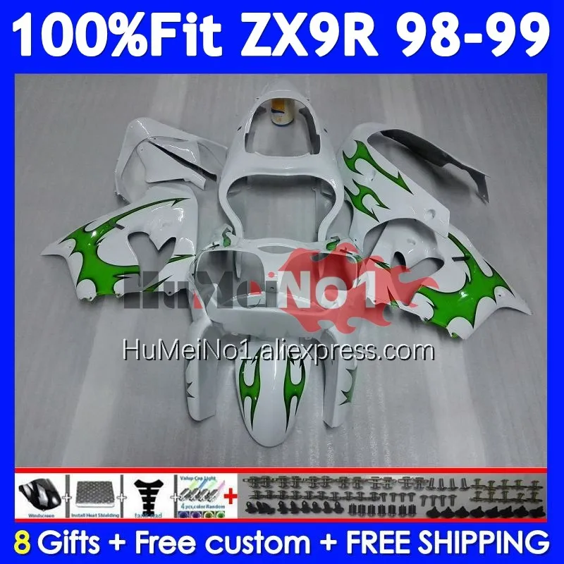 OEM Body For KAWASAKI NINJA ZX 9R 900 CC 9 ZX9 R 213No.62 ZX900 900CC ZX-9R ZX9R 98 99 Green flames 1998 1999 Injection Fairing