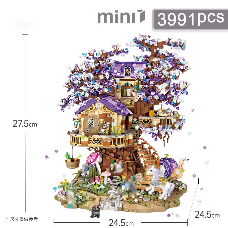 LOZ ミニエルフツリーハウスシティストリートビュービルディングブロック桜モデル DIY 発光建物男の子女の子子供のギフト