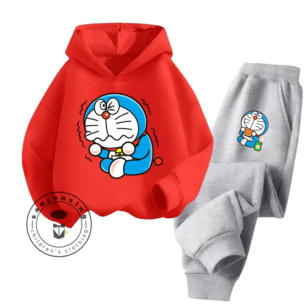 2024 Cartoon Animation Doraemon Hoodie Truck Set Boys Girls Printed Hoodie 3-14 Years Children\'s Clothing Long Sleeve Sweatshirt