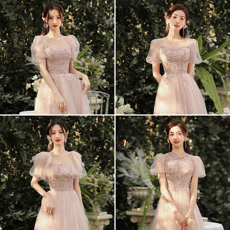 Blingling Sequins Bridesmaid Dress Women Pink Elegant Fairy Temperament Wedding Party Evening Dress Sisters Group Ball Gown