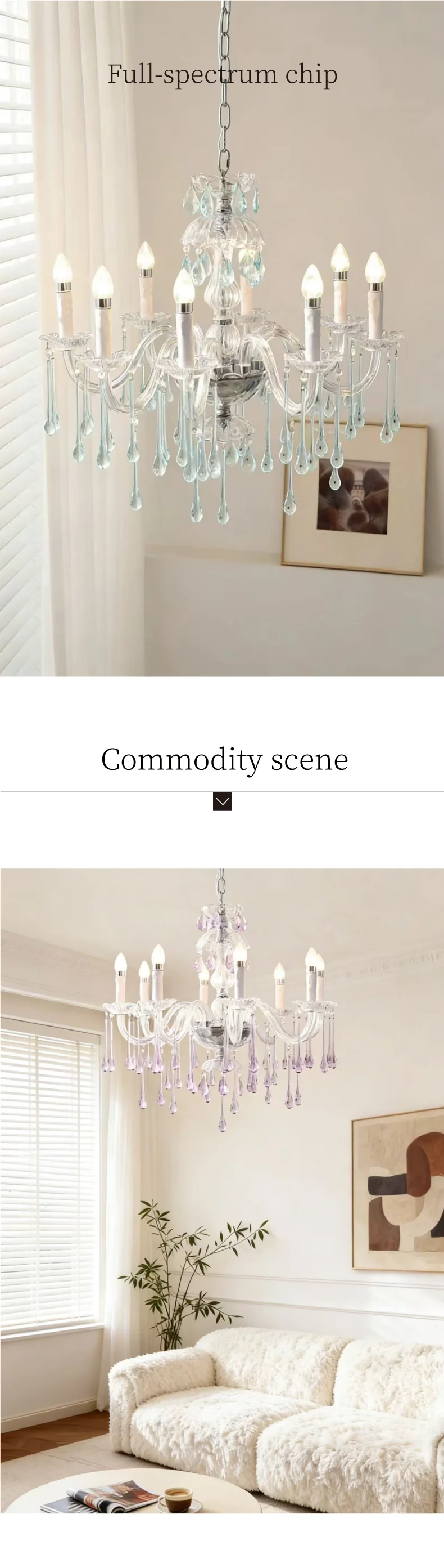 European Candle E14 Chandelier Living Room Crystal