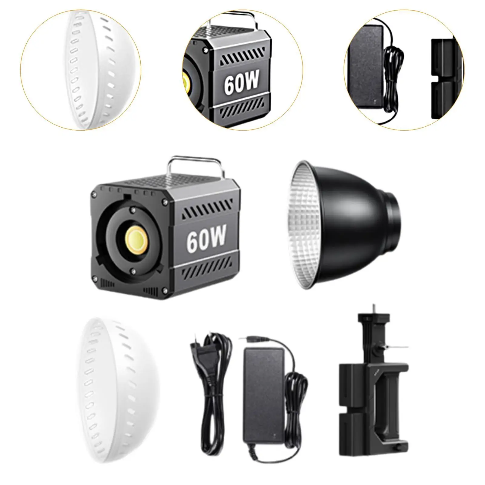 60W Cob Led Video Light Eu Adapter Continue Output Verlichting Voor Interview