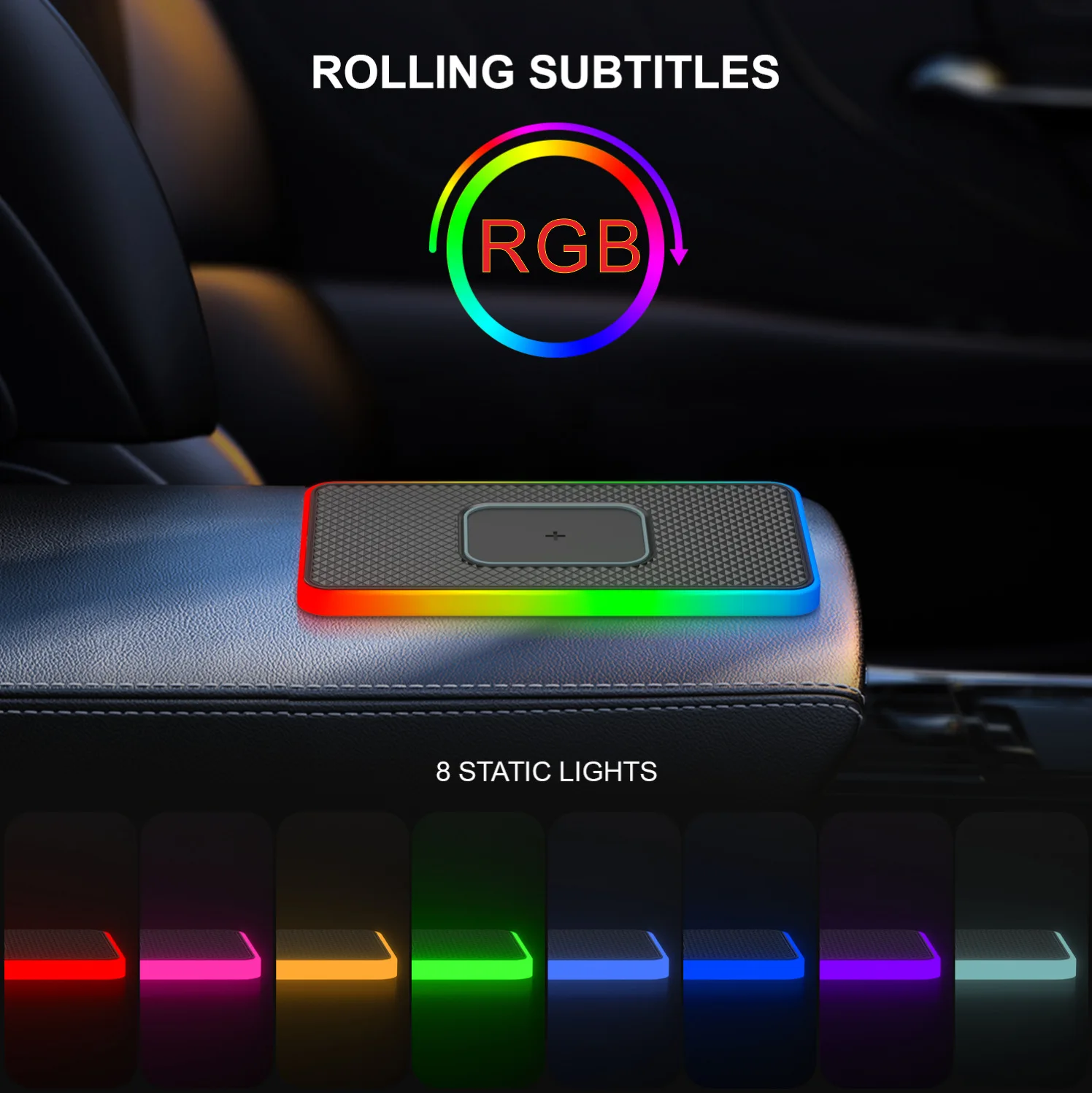 RGB car silicone wireless charger pad for iphone15pro/14/13/Samsung/Huawei Qi induction