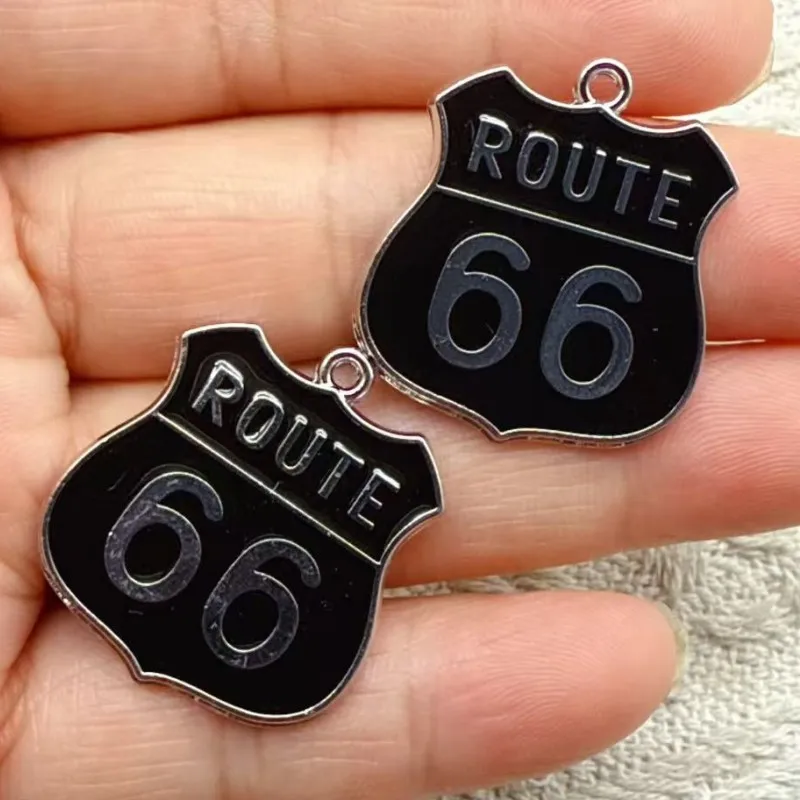 10pcs Enamel ROUTE 66 Road Sign  Charms Pendants for Jewelry Making DIY Earrings Necklace Handmade Crafts Accessories