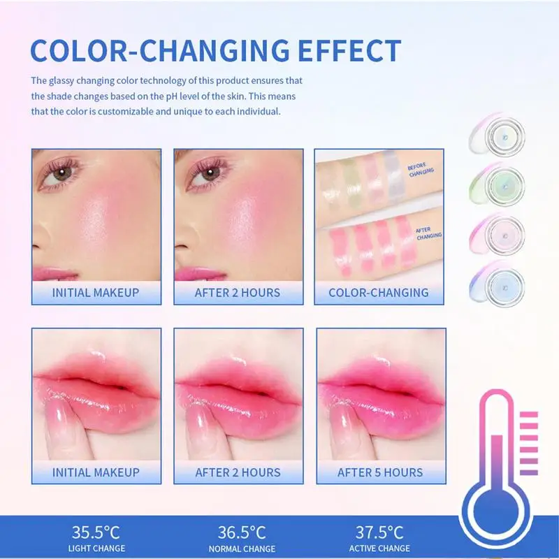 Temperature Color Changing Blusher Cream Peach Cheek Tint Clear Glitter Long Lasting Face Makeup Cream Blusher For Lip Face Eyes