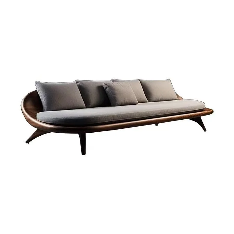 New Chinese-style North American walnut solid wood sofa booth hotel living room Luohan bed villa homestay chaise longue