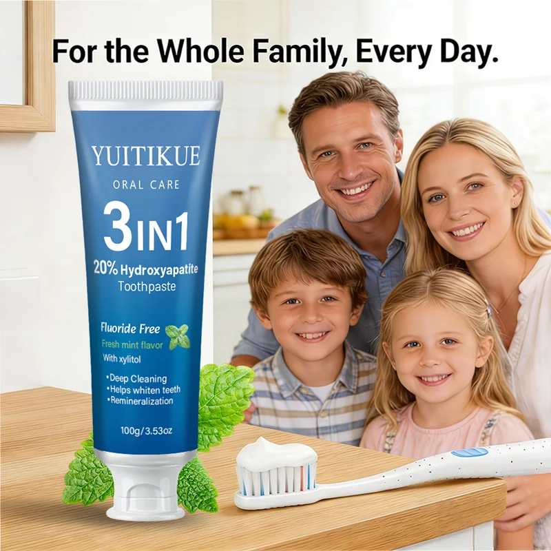 YUITIKUE Mint Hydroxyapatite Remineralizing Toothpaste 3 Functions Fluoride Free Xylitol Deep Clean Stains Brighten Yellow Teeth - view 5