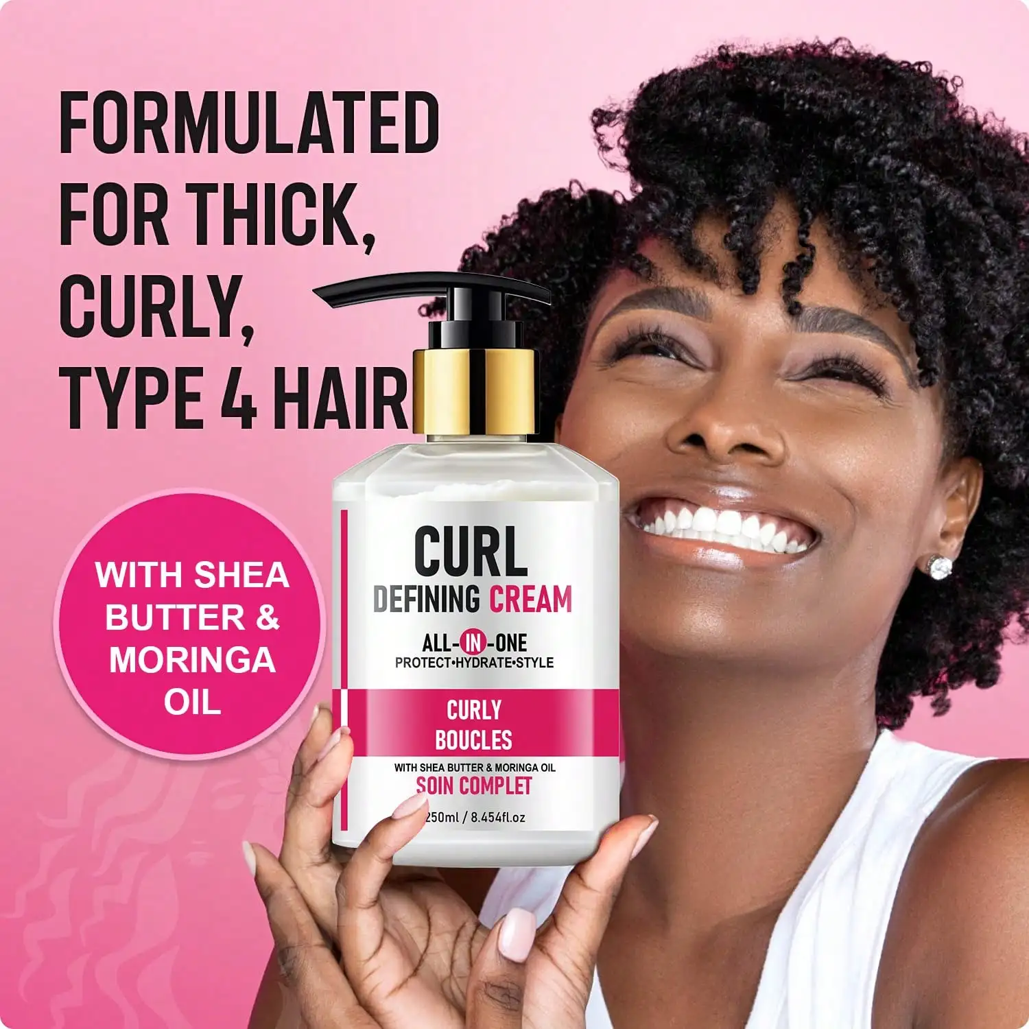 Frizz Defining Cream - Coconut Oils for Curly Hair - Anti-Frizz & Long-Lasting Moisture, Strengthens Hair Roots & Maintains Shap