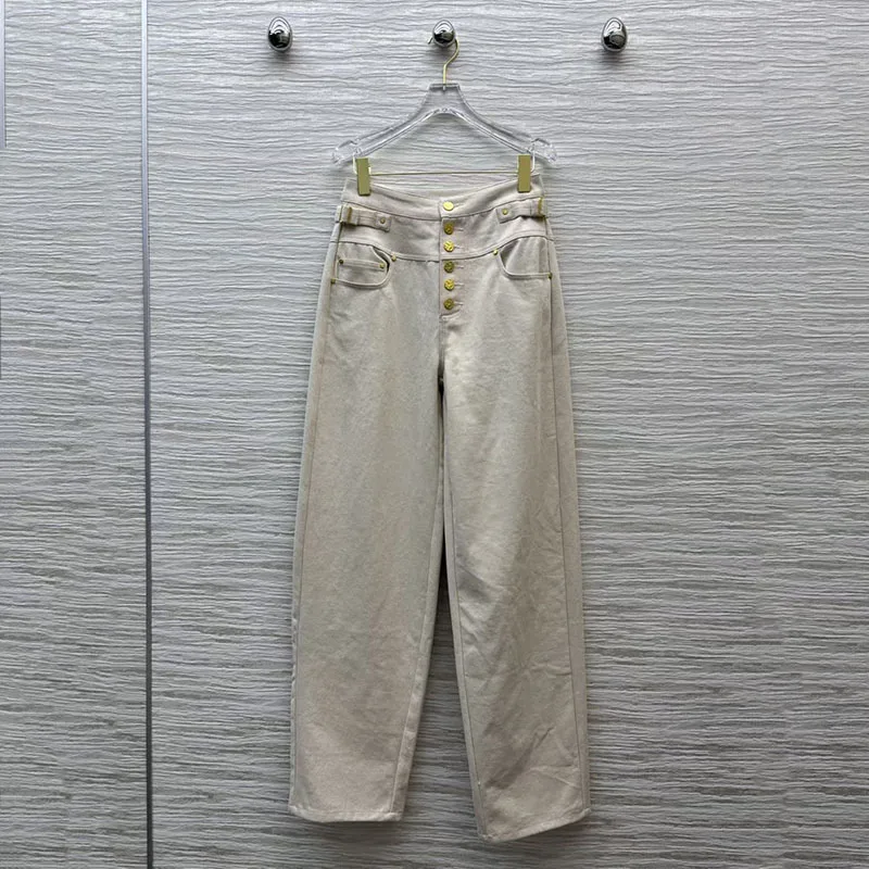 Women's Denim Pants, High-Waisted Straight-Leg Wide-Leg Washed Jeans, High-Quality Versatile Trousers, Winter, New Arrival, 2025