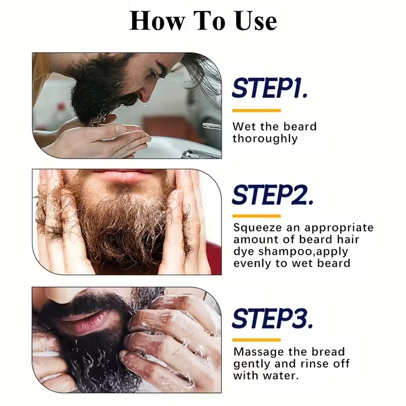 200ml Natural Permanent Beard Dye Shampoo Long Lasting Beard Coloring For Men Removal White Grey Hair Color Cover Beard Care