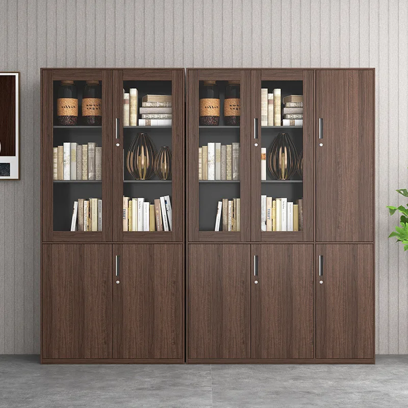 Office Bookcase Iron File Cabinet Low Cabinet Financial Information Certificate File Walnut Wood Grain Transfer Steel