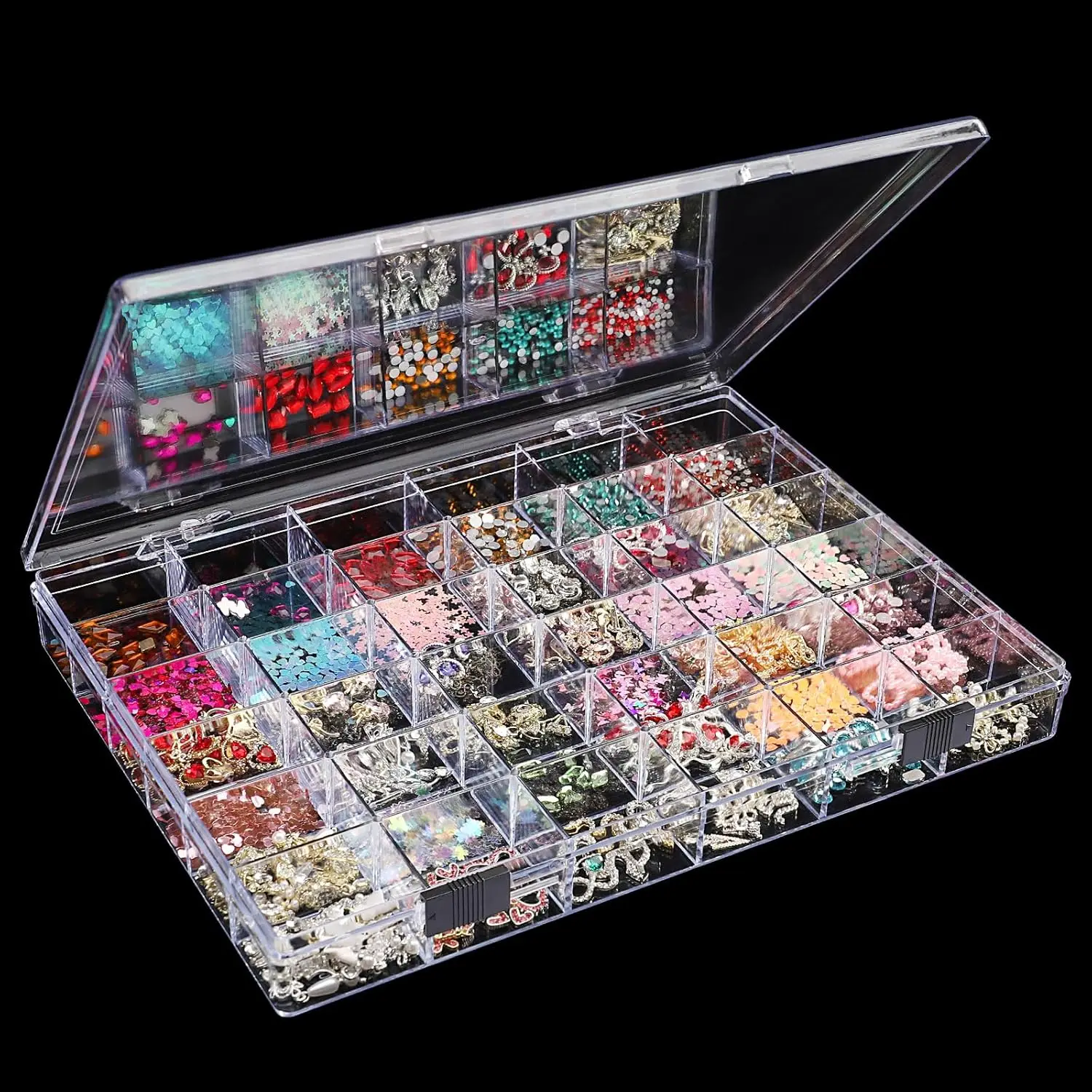

36-Grid Clear Plastic Jewelry Organizer Box, Double Buckle Bead Storage Container with Acrylic Display Case