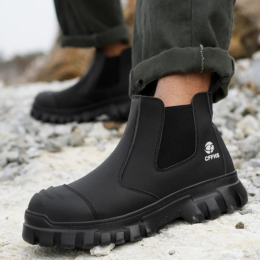 Waterproof Safety Shoes Men Chelsea Boots Anti-Smash Anti Puncture Work Boots Steel Toe Shoes Protection Boots Men Lightweight
