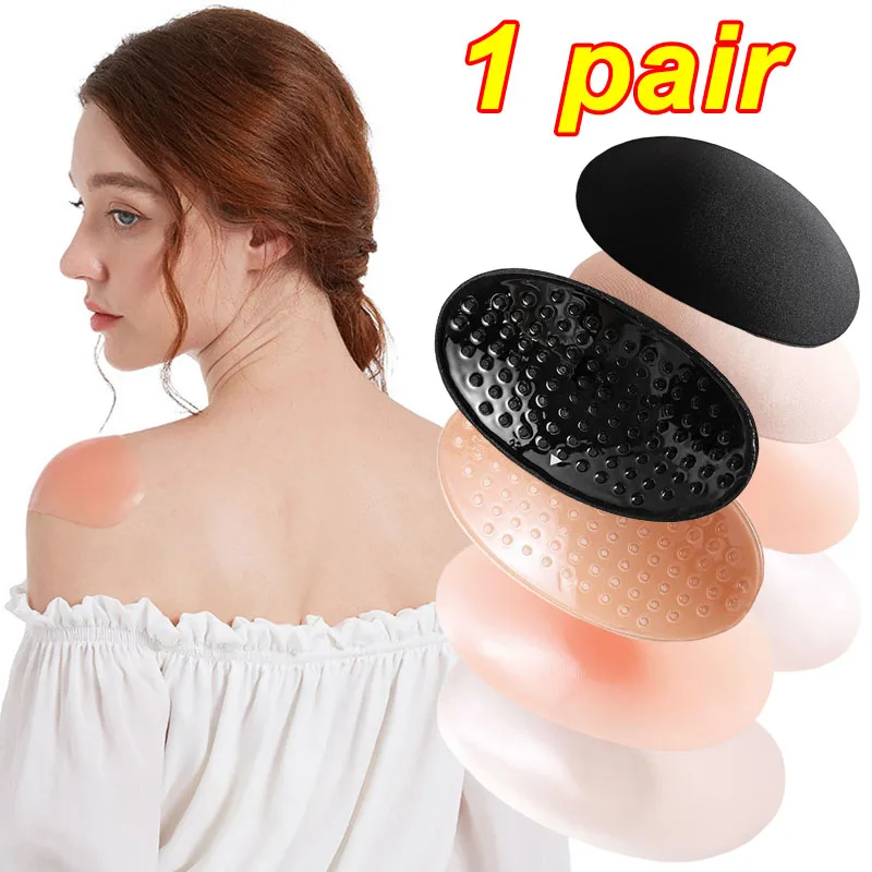 1pair Universal Silicone Sponge Shoulder Pads for Women Men Fashion Unisex Fake Right Angle Shoulder Self-adhesive Invisible Pad